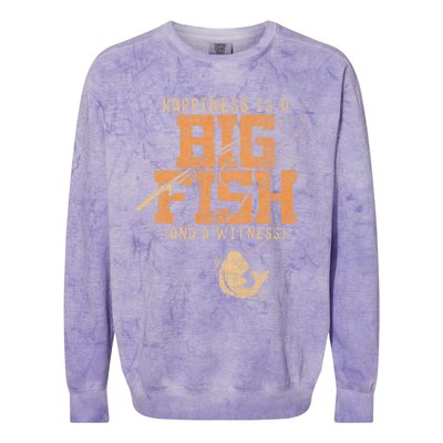 Happiness Is A Big Fish And A Witness Fishing Colorblast Crewneck Sweatshirt