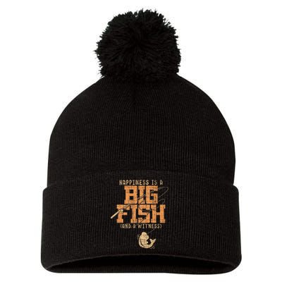 Happiness Is A Big Fish And A Witness Fishing Pom Pom 12in Knit Beanie