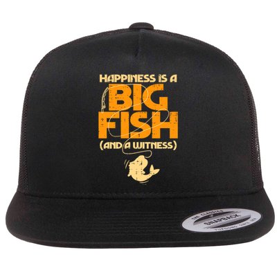 Happiness Is A Big Fish Witness Funny Fishing Flat Bill Trucker Hat