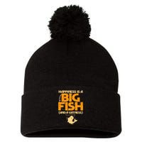 Happiness Is A Big Fish Witness Funny Fishing Pom Pom 12in Knit Beanie