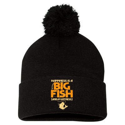 Happiness Is A Big Fish Witness Funny Fishing Pom Pom 12in Knit Beanie