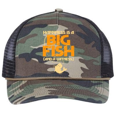 Happiness Is A Big Fish Witness Funny Fishing Retro Rope Trucker Hat Cap