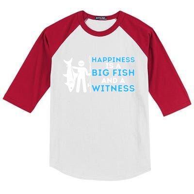 Happiness Is A Big Fish And A Witness Fishing & Fisherman Kids Colorblock Raglan Jersey