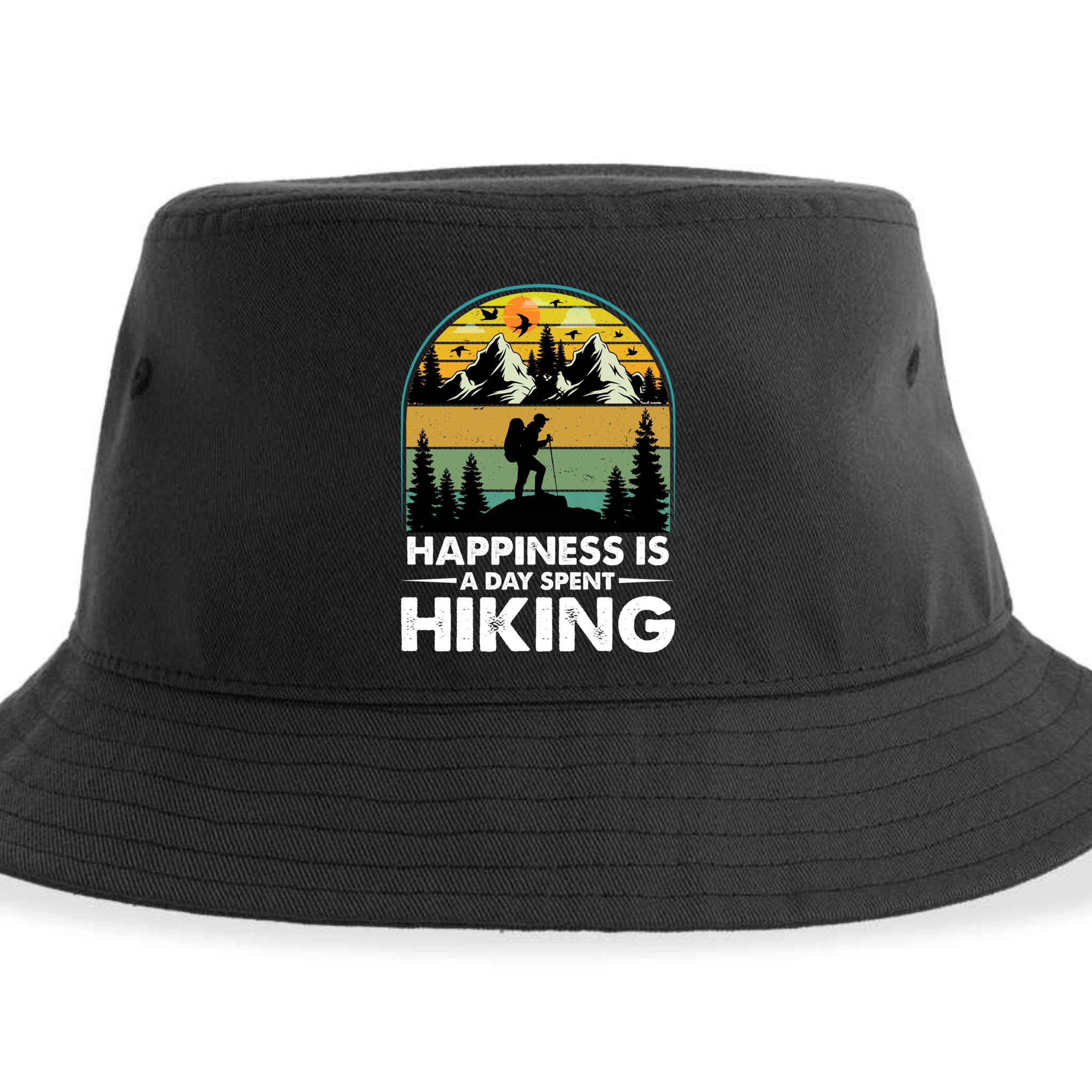 Happiness Is A Day Spent Hiking Scenic Views Gift Sustainable Bucket Hat