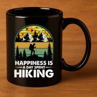 Happiness Is A Day Spent Hiking Scenic Views Gift 11oz C Handle Ceramic Mug