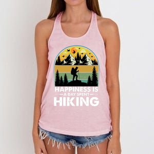 Happiness Is A Day Spent Hiking Scenic Views Gift Women's Knotted Racerback Tank