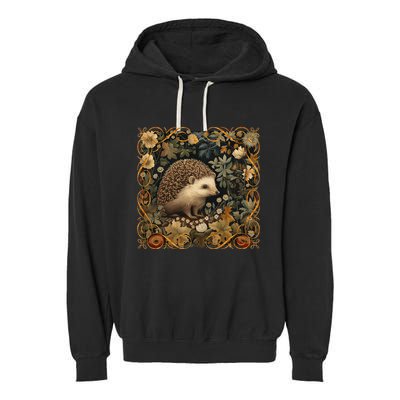 Hedgehog In A Forest William Morris Style Garment-Dyed Fleece Hoodie