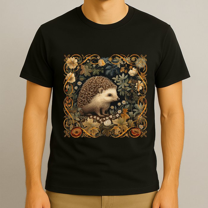 Hedgehog In A Forest William Morris Style T-Shirt