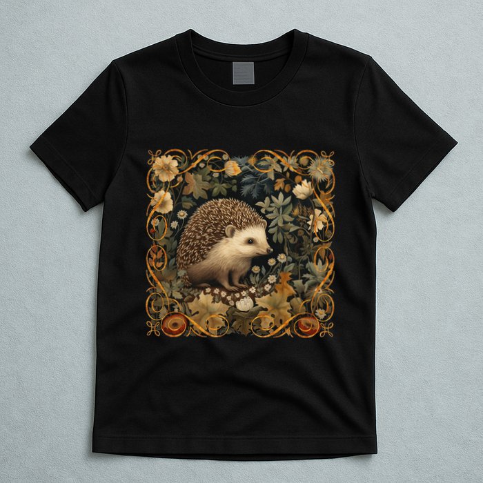Hedgehog In A Forest William Morris Style T-Shirt