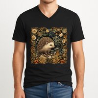 Hedgehog In A Forest William Morris Style V-Neck T-Shirt