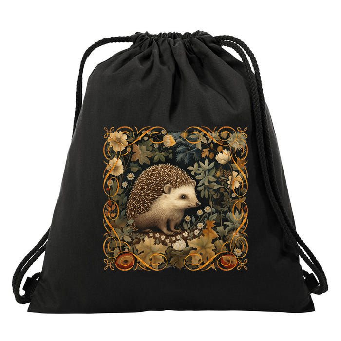 Hedgehog In A Forest William Morris Style Drawstring Bag