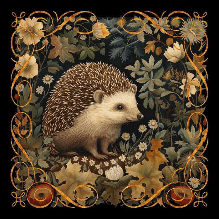 Hedgehog In A Forest William Morris Style Drawstring Bag