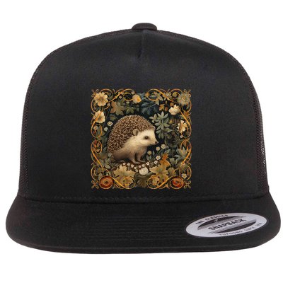Hedgehog In A Forest William Morris Style Flat Bill Trucker Hat