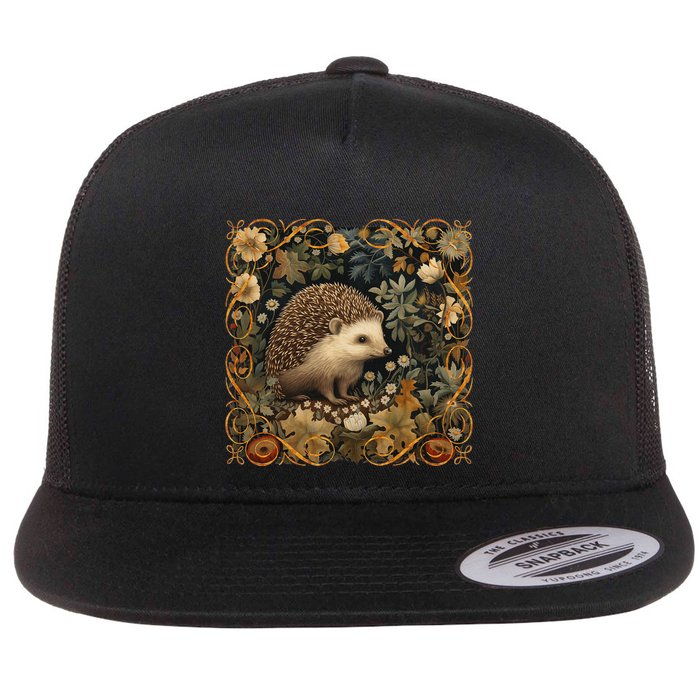 Hedgehog In A Forest William Morris Style Flat Bill Trucker Hat