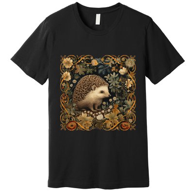 Hedgehog In A Forest William Morris Style Premium T-Shirt