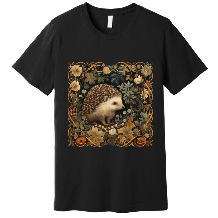 Hedgehog In A Forest William Morris Style Premium T-Shirt