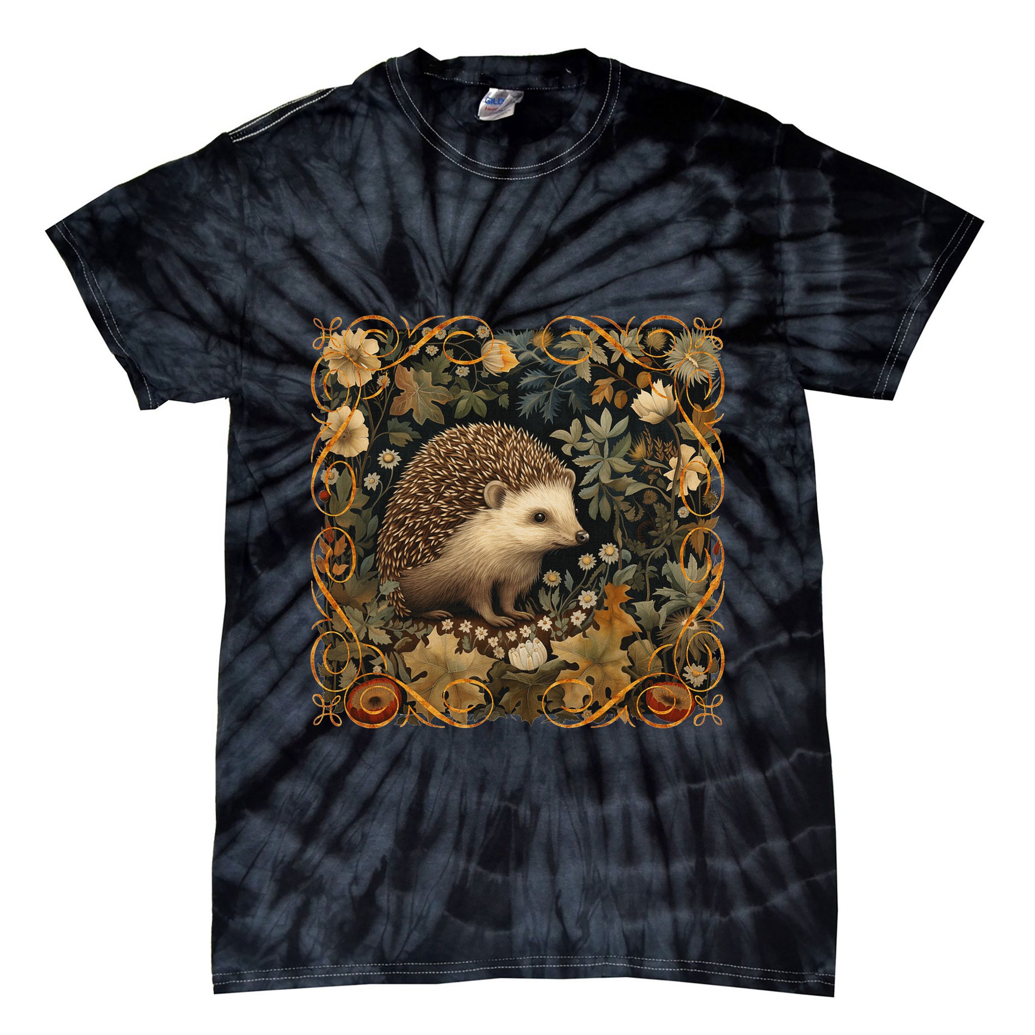 Hedgehog In A Forest William Morris Style Tie-Dye T-Shirt