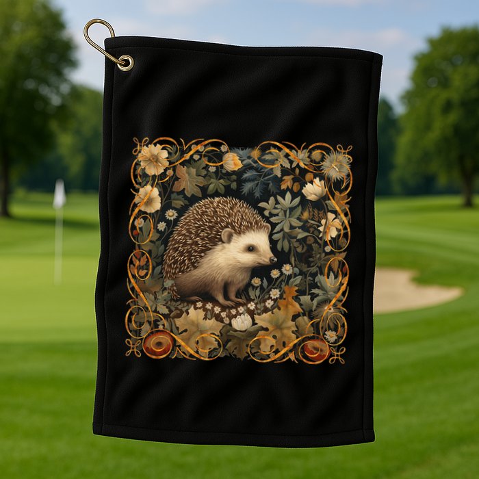 Hedgehog In A Forest William Morris Style Golf Towel