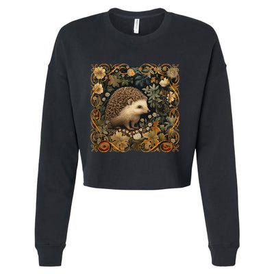 Hedgehog In A Forest William Morris Style Cropped Pullover Crew