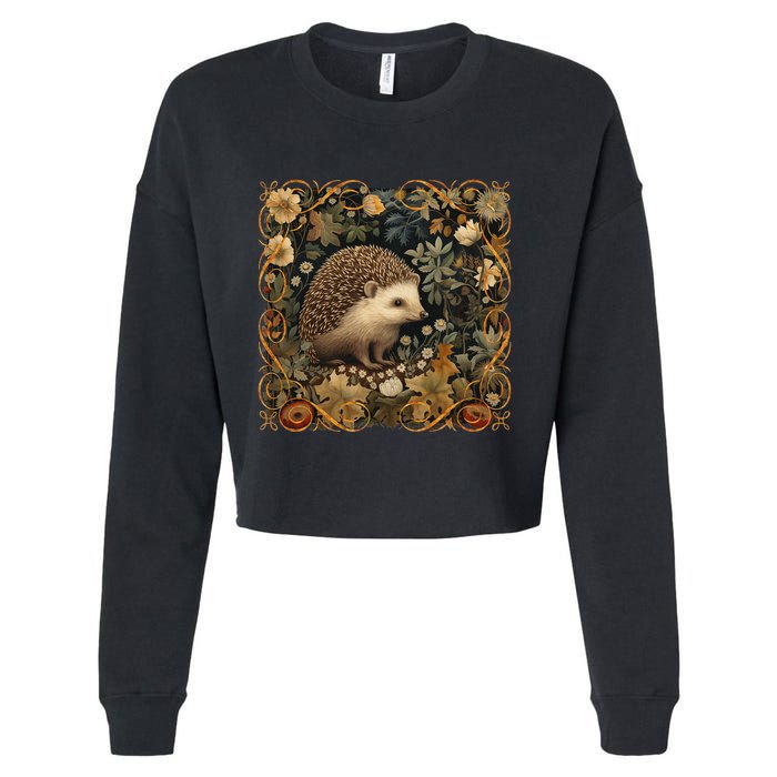 Hedgehog In A Forest William Morris Style Cropped Pullover Crew