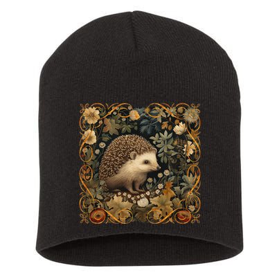 Hedgehog In A Forest William Morris Style Short Acrylic Beanie