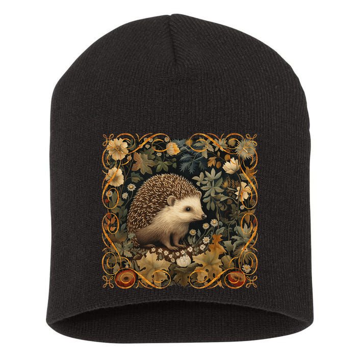 Hedgehog In A Forest William Morris Style Short Acrylic Beanie