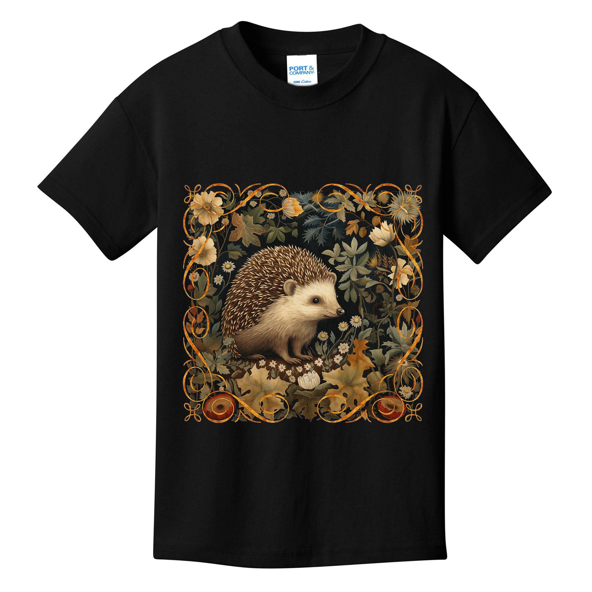 Hedgehog In A Forest William Morris Style Kids T-Shirt