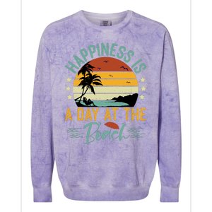 Happiness Is A Day At The Beach Funny Retro Sunset Summer Vibes Colorblast Crewneck Sweatshirt