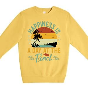 Happiness Is A Day At The Beach Funny Retro Sunset Summer Vibes Premium Crewneck Sweatshirt