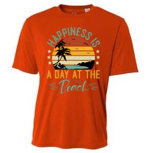 Happiness Is A Day At The Beach Funny Retro Sunset Summer Vibes Cooling Performance Crew T-Shirt