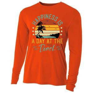 Happiness Is A Day At The Beach Funny Retro Sunset Summer Vibes Cooling Performance Long Sleeve Crew