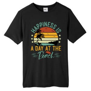 Happiness Is A Day At The Beach Funny Retro Sunset Summer Vibes Tall Fusion ChromaSoft Performance T-Shirt