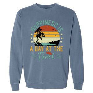 Happiness Is A Day At The Beach Funny Retro Sunset Summer Vibes Garment-Dyed Sweatshirt