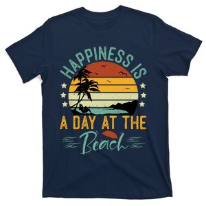 Happiness Is A Day At The Beach Funny Retro Sunset Summer Vibes T-Shirt