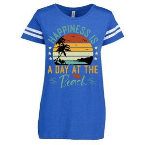 Happiness Is A Day At The Beach Funny Retro Sunset Summer Vibes Enza Ladies Jersey Football T-Shirt