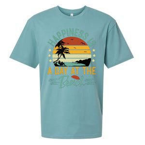 Happiness Is A Day At The Beach Funny Retro Sunset Summer Vibes Sueded Cloud Jersey T-Shirt