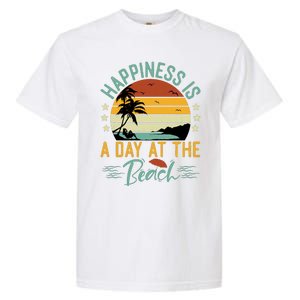 Happiness Is A Day At The Beach Funny Retro Sunset Summer Vibes Garment-Dyed Heavyweight T-Shirt