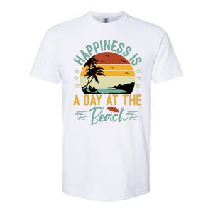 Happiness Is A Day At The Beach Funny Retro Sunset Summer Vibes Softstyle CVC T-Shirt