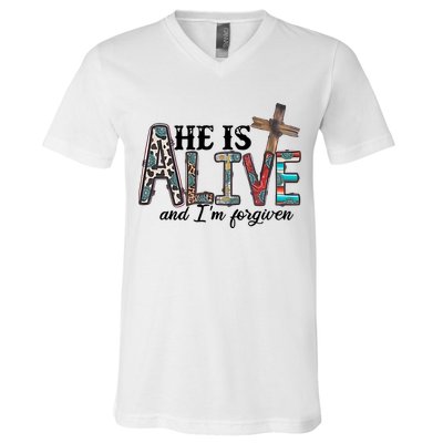 He Is Alive Easter Christian Easter Day Jesus Family Easter V-Neck T-Shirt