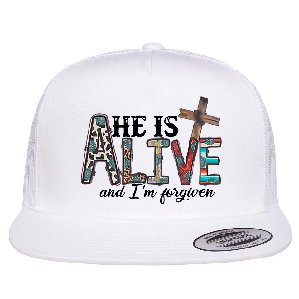 He Is Alive Easter Christian Easter Day Jesus Family Easter Flat Bill Trucker Hat