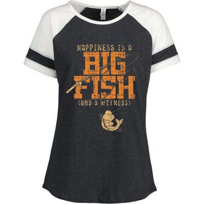 Happiness Is A Big Fish And A Witness Fishing Tee Enza Ladies Jersey Colorblock Tee