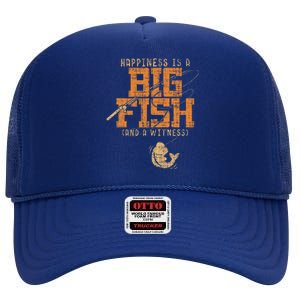 Happiness Is A Big Fish And A Witness Fishing Tee High Crown Mesh Back Trucker Hat