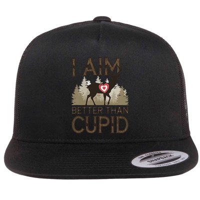 Hunter I Aim Better Than Cupid Deer Hunting Valentine’S Day Flat Bill Trucker Hat