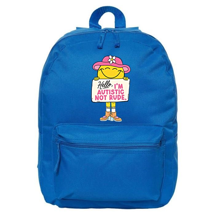 Hello IM Autistic Not Rude Funny Cool Gift 16 in Basic Backpack