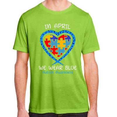 Heart In April We Wear Blue Autism Awareness Month Puzzle Gift Adult ChromaSoft Performance T-Shirt