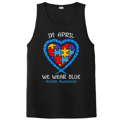 Heart In April We Wear Blue Autism Awareness Month Puzzle Gift PosiCharge Competitor Tank