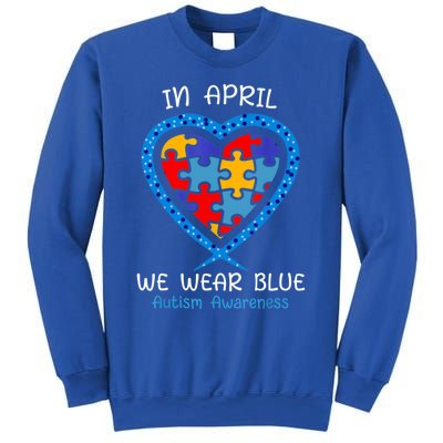 Heart In April We Wear Blue Autism Awareness Month Puzzle Gift Sweatshirt