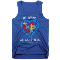 Heart In April We Wear Blue Autism Awareness Month Puzzle Gift Tank Top