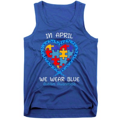 Heart In April We Wear Blue Autism Awareness Month Puzzle Gift Tank Top