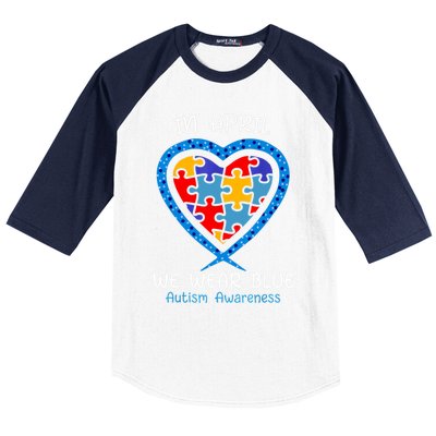 Heart In April We Wear Blue Autism Awareness Month Puzzle Gift Baseball Sleeve Shirt